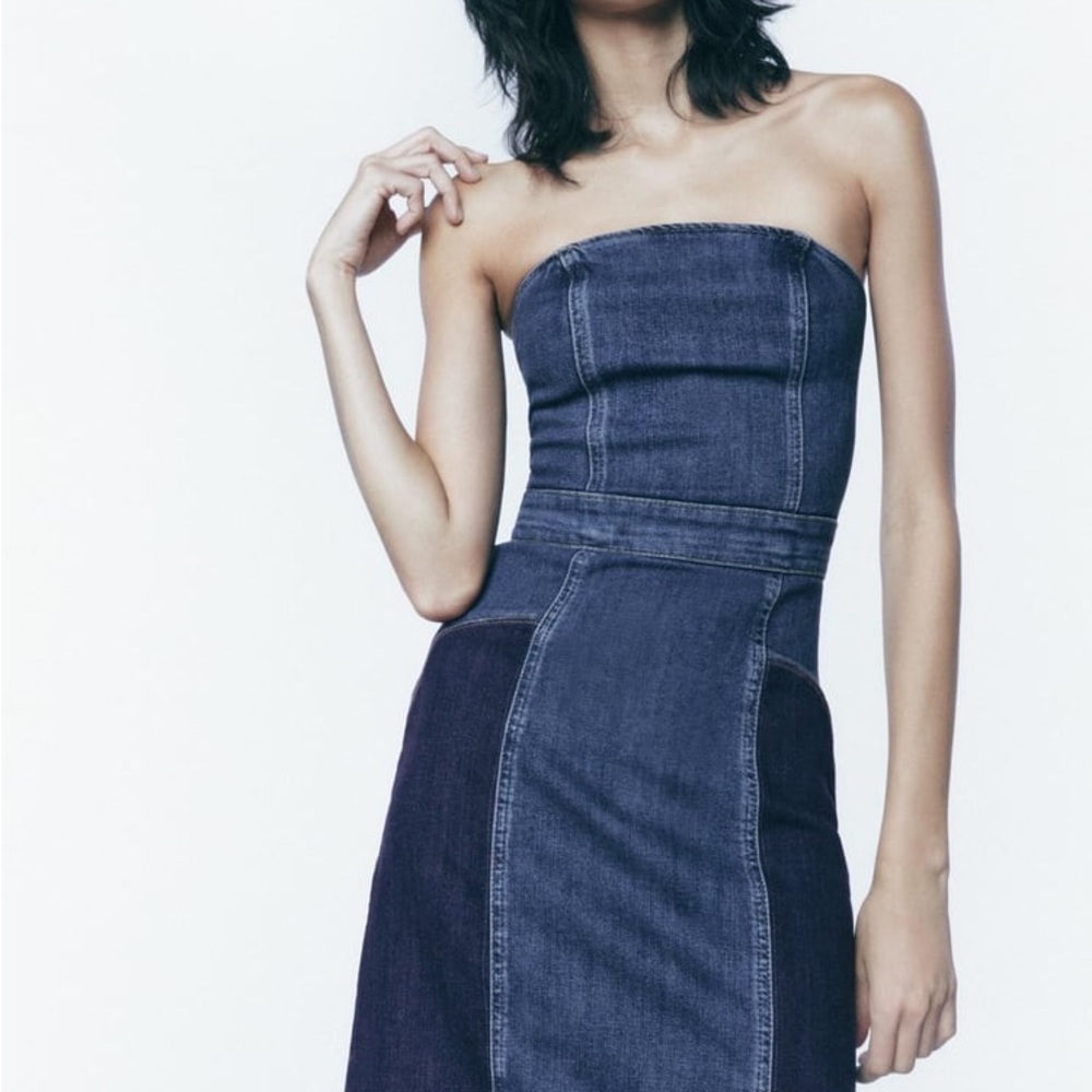 Zara Blue Denim Strapless Dress - Picture 12 of 16